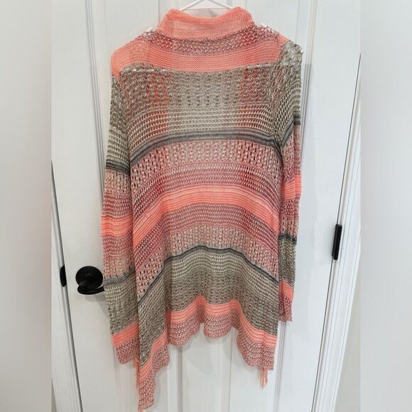 Maurices Tan Peach Striped Loose Crochet Cardigan Sweater Women’s Size XS - Picture 2 of 4